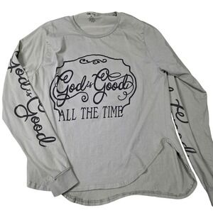 ON FIRE God is Good All The Time pale olive green Long Sleeve T Shirt 3X Cotton